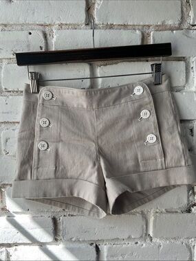 Talula Beige High-Waist mini stripe twill Button-Front Shorts